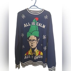 The OFFICE TIPSY ELVES Dwight funny UGLY Christmas sweater graphics Mens LG